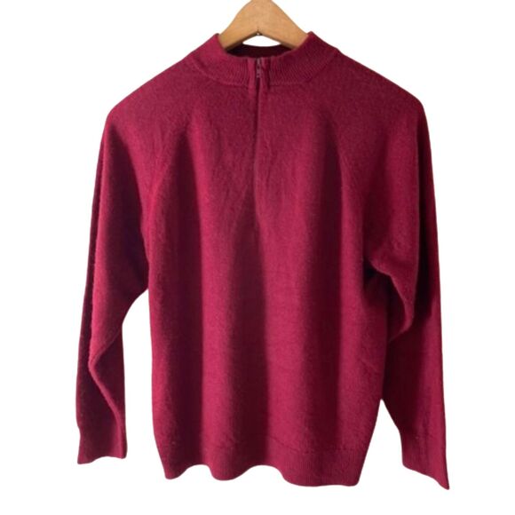 Maroon Mock‎ Neck Sweater LARGE Petite Vintage VTG Designers Originals Deep Red - Picture 2 of 6